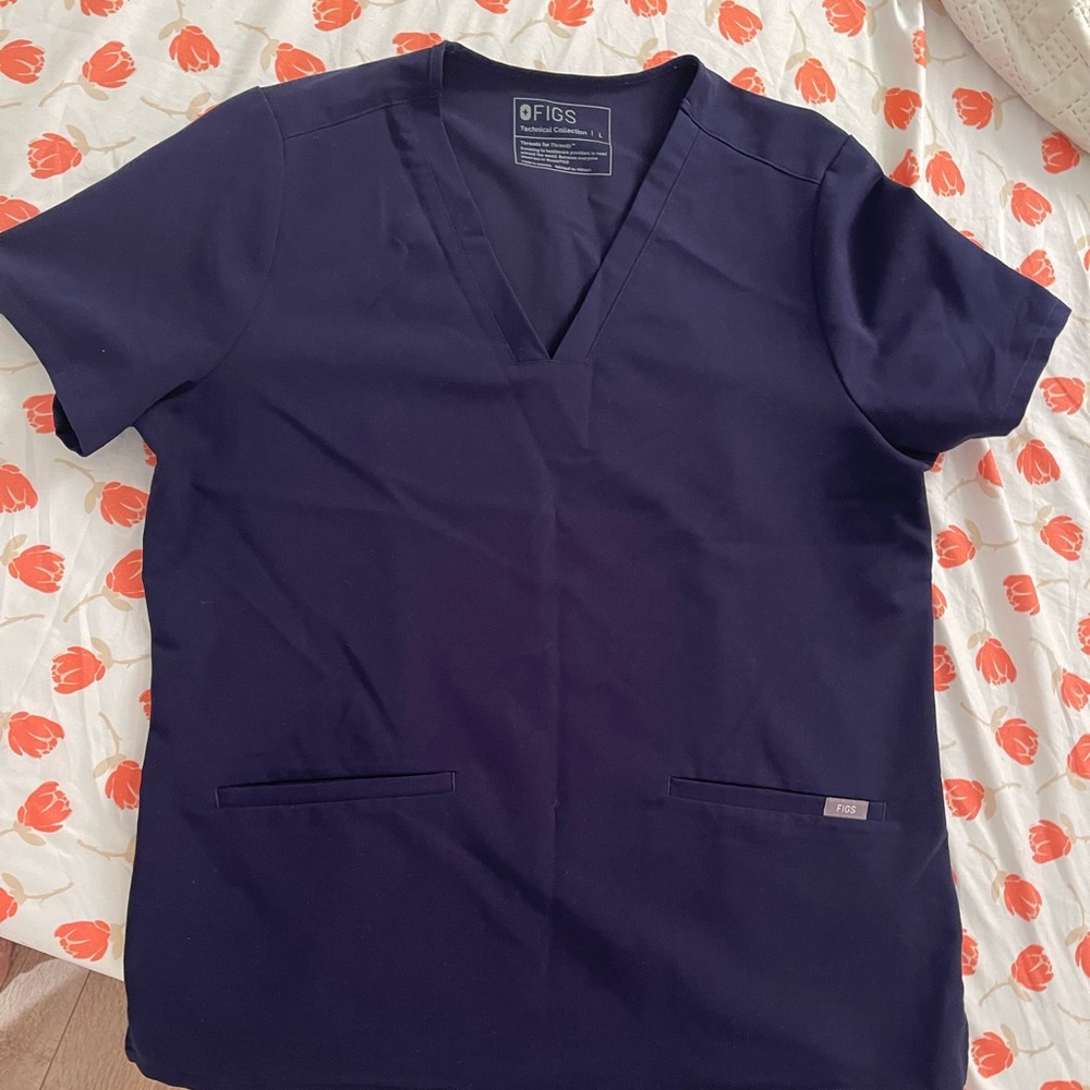 Figs Casma Navy Scrub Top L